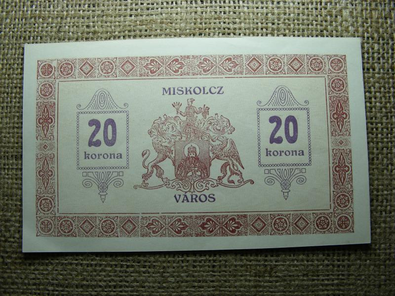 Miskolc 20 korona, 1919, szükségpénz