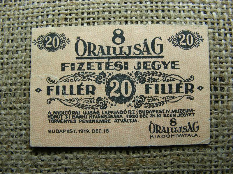 20 fillér, 1919, Budapest, 8 Óraiujság
