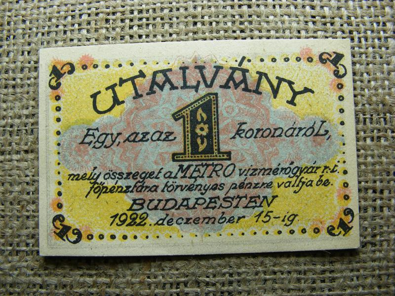 Metró Vízmérőgyár R.T. 1 korona, 1922