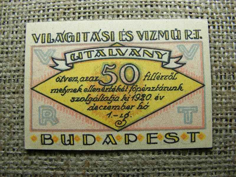 Világítási és Vízmű R.T. 50 fillér, 1920