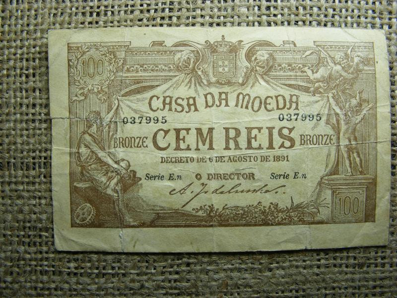 Portugália 100 Reis bankjegy, 1891, Casa da Moeda