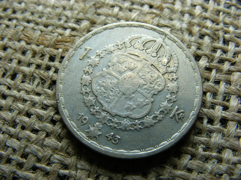 Svéd 1 korona, 1943, ezüst