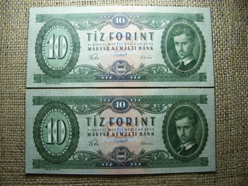 10 forintos bankjegy, 1957, sorszámkövető