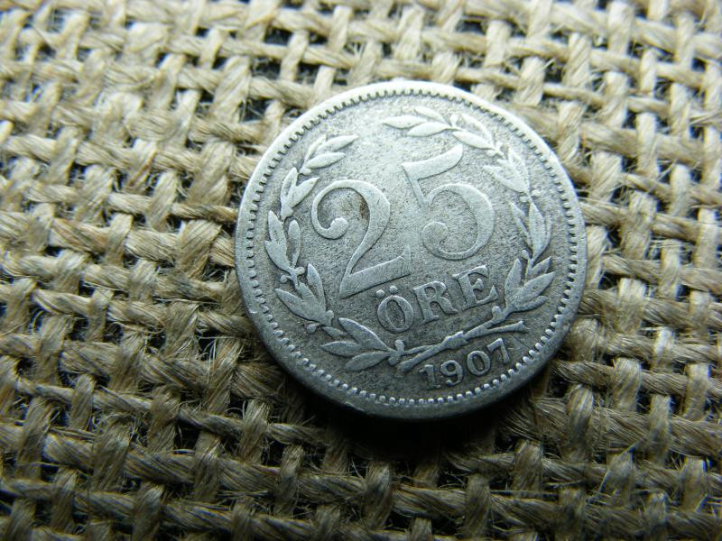 Svédország, 25 öre, 1907, ezüst