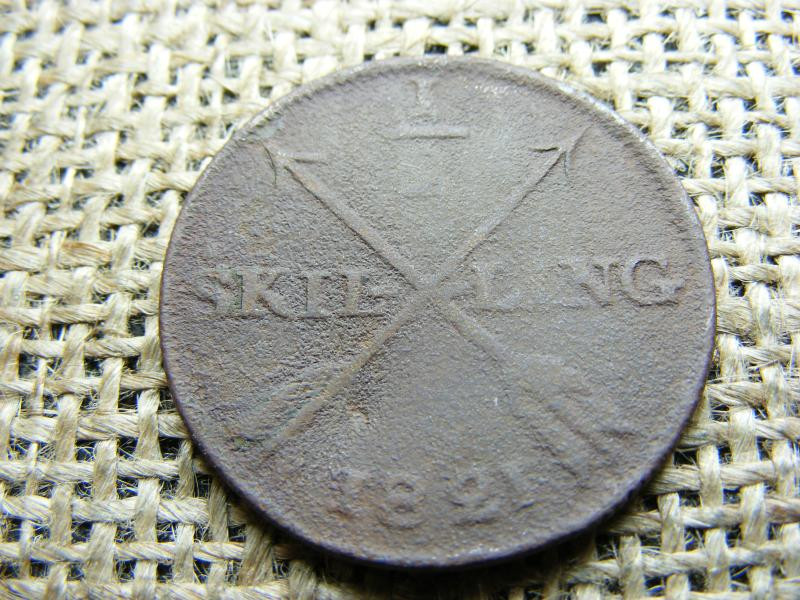 Svédország, 1/2 skilling, 1821, XIV Károly Johan