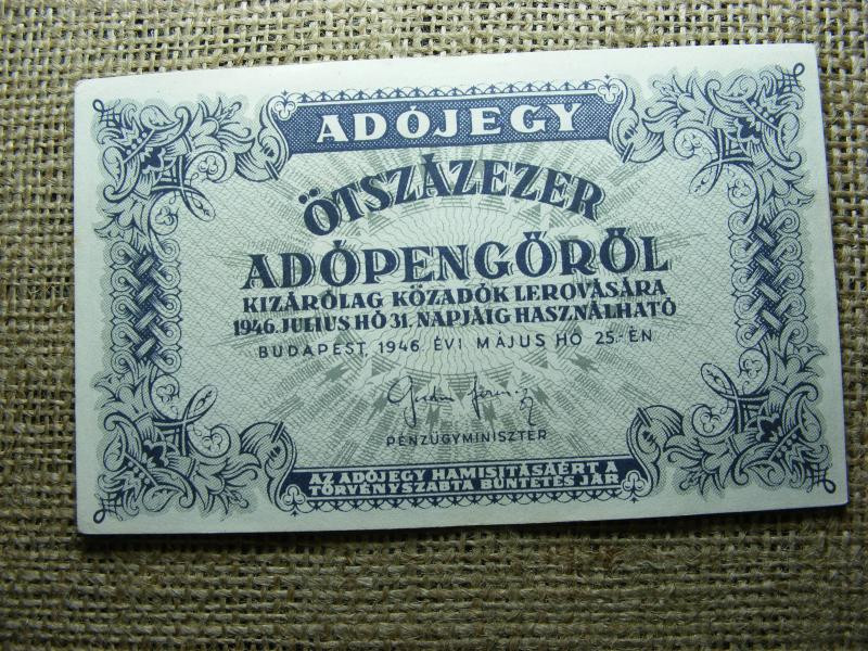 Ötszázezer adópengő, 1946, vízjel nélküli