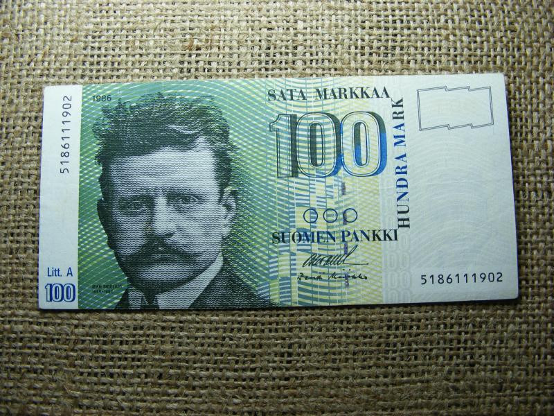 Finnország 100 márka, 1986, Markkaa, VF, (A2)