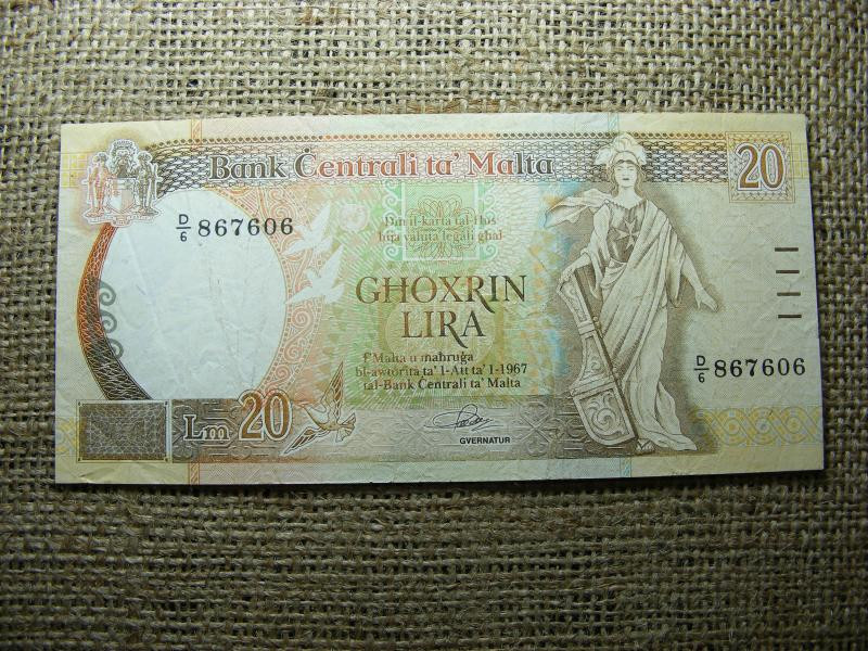 Málta 20 Lira, 1989, VF (A2)