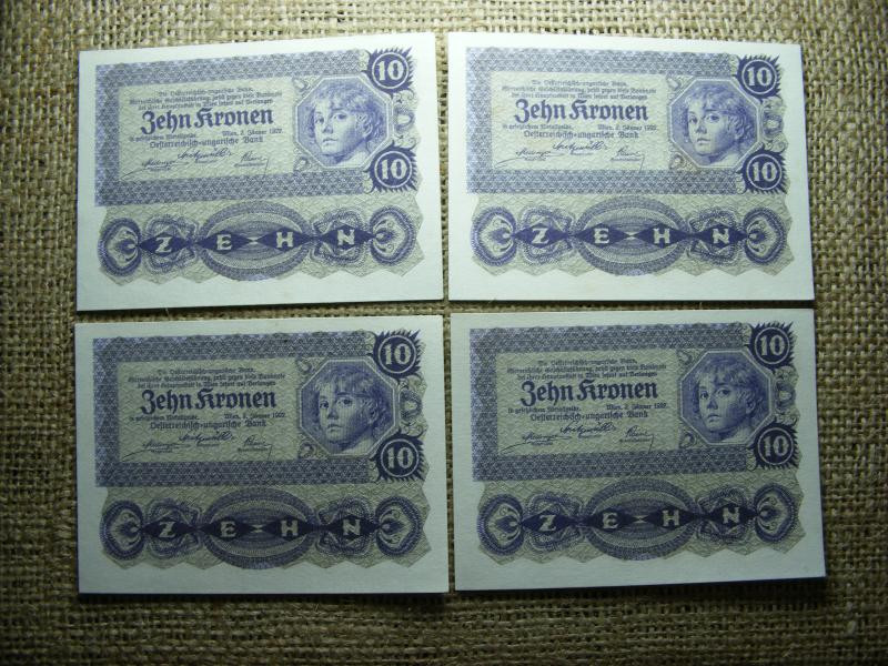 10 korona, 1922, hajtatlan, 4db sorszámkövető