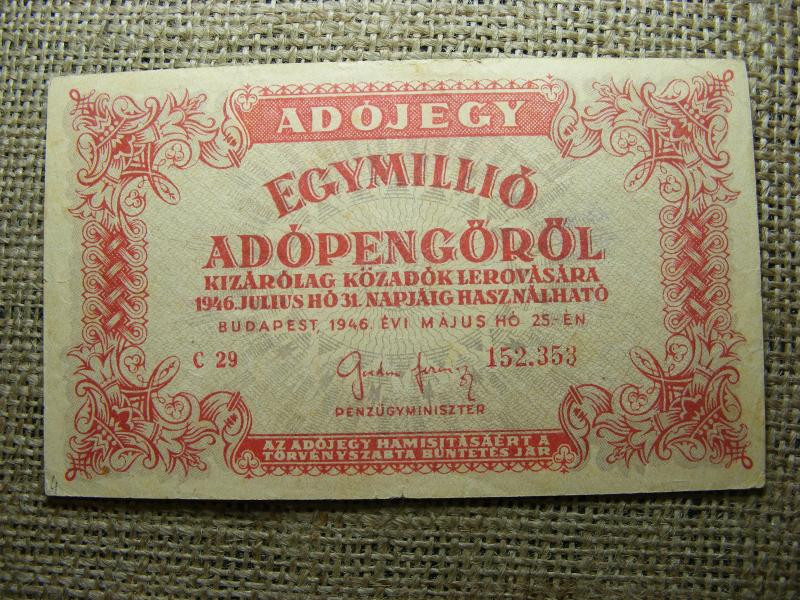 Egymillió Adópengő, 1946, fordított címer