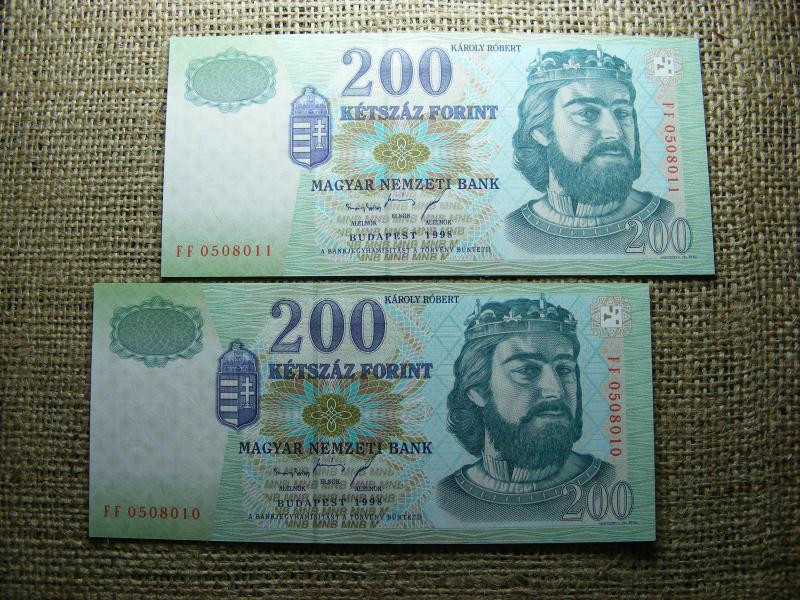 200 forintos bankjegy, 1998, UNC - aUNC, 2 db