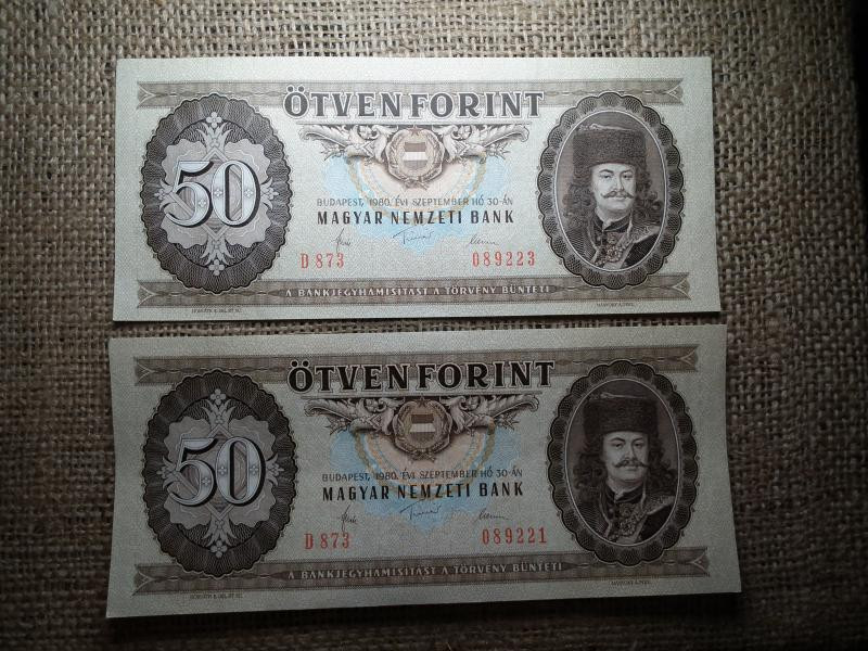 50 forintos bankjegy, 1980, 2 db sorszámközeli