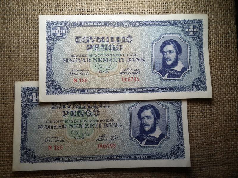 Egymillió pengő, 1945, 2 db sorszámkövető, hajtatlan