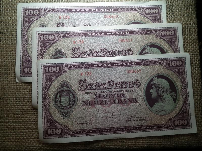 100 pengő, 1945, 3 db sorszámkövető