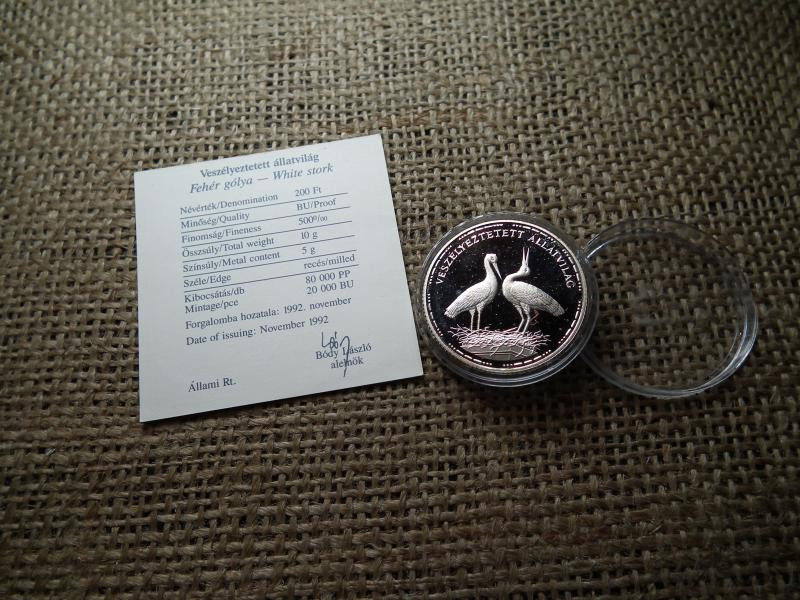 Ezüst 200 forint, 1992, Gólya, PP