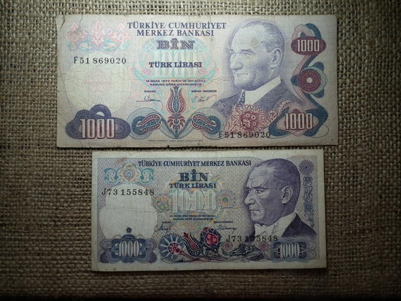Törökország 1000 lírás bankjegy, 1970, 2 db különböző