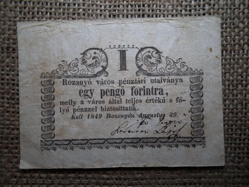 Rozsnyó 1 pengő, 1849, szükségpénz