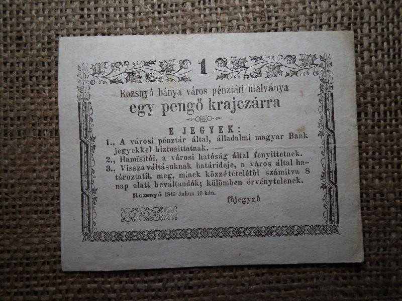 Rozsnyó 1 Pengő Krajczár, 1849, Kitöltetlen