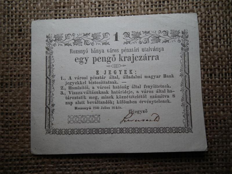 Rozsnyó 1 Pengő Krajczár, 1849, Hajtatlan