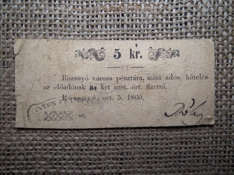 Rozsnyó 5 Krajcár, 1860, szükségpénz