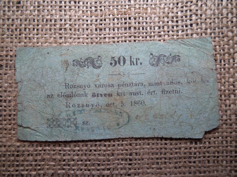 Rozsnyó 50 Krajcár, 1860, szükségpénz