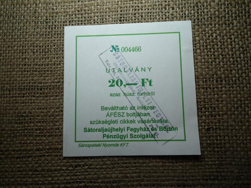 Sátoraljaújhelyi Fegyház Utalvány, 20 forint, Hajtatlan