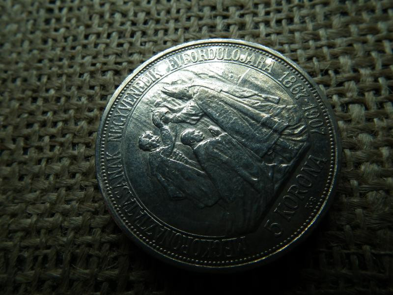 Ezüst 5 korona érme, 1907 KB, Koronázási