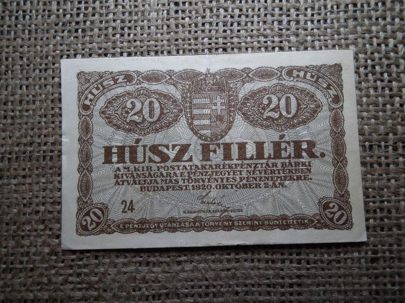 20 fillér bankjegy, 1920, hajtatlan