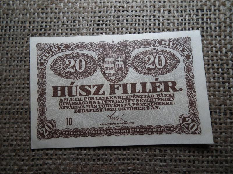 20 fillér bankjegy, 1920, hajtatlan