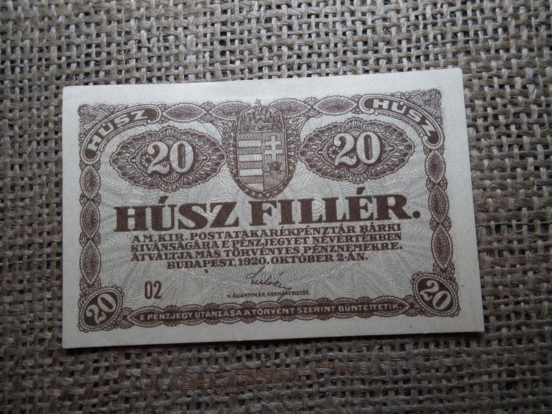 20 fillér bankjegy, 1920, hajtatlan