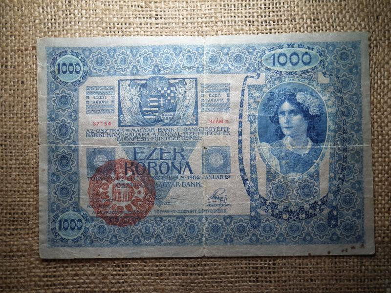 1000 korona, 1902, Magyarország, felülbélyegzés