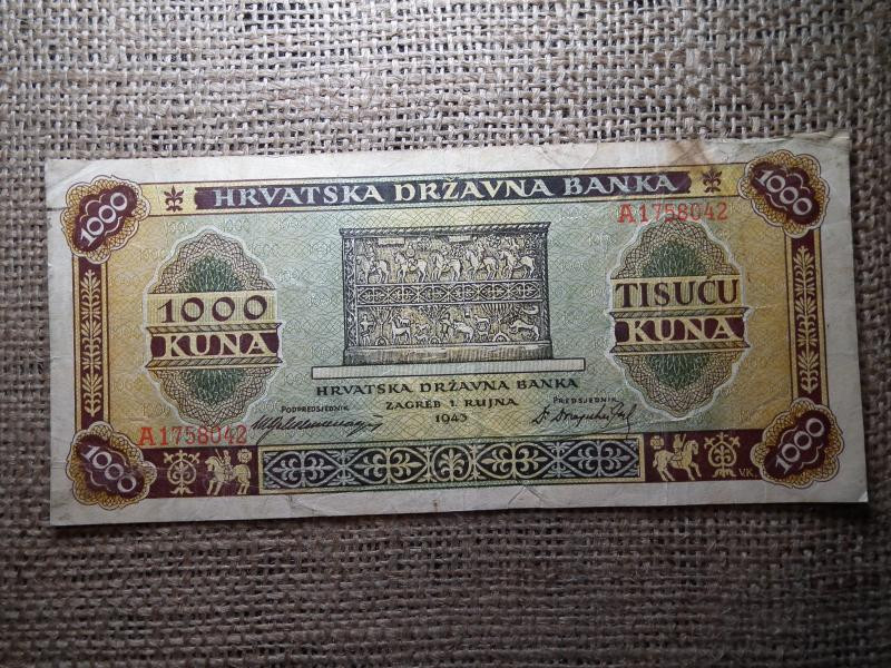 Horvátország 1000 kuna, 1943, II. világháborús bankjegy