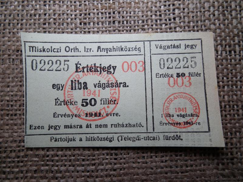 Miskolci Ortodox Izraelita Hitközség 50 fillér, 1941