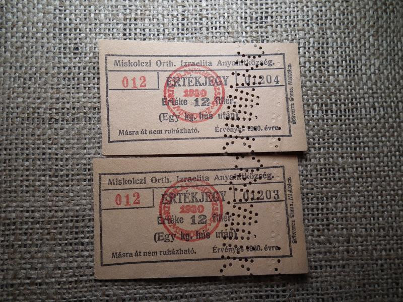 Miskolci Ortodox Izraelita Anyahitközség, 1930, 1 kg hús, perforált