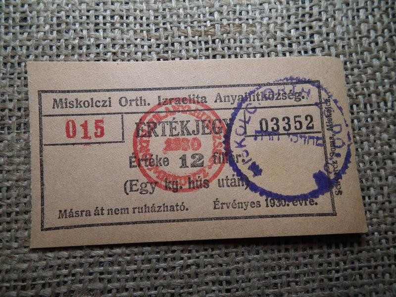 Miskolci Ortodox Izraelita Hitközség, 1 kg hús, 12 fillér, 1930