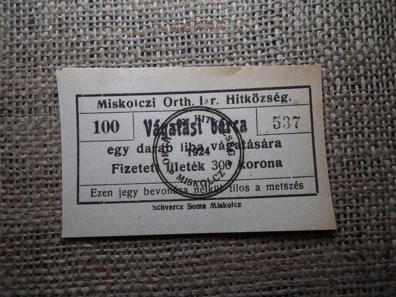 Miskolczi Ortodox Izraelita Anyahitközség, 1924, 300 korona