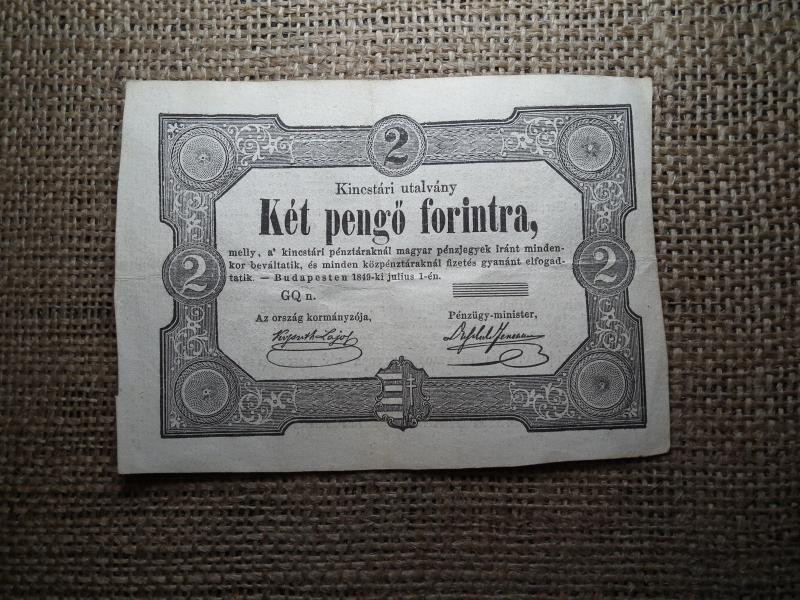 Kossuth Bankó, 1849, 2 forint, ritka, sorszám nélkül