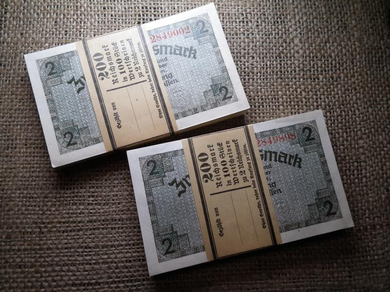 Birodalmi 2 márka, 1940-1945, 100 db köteg, eredeti szalag