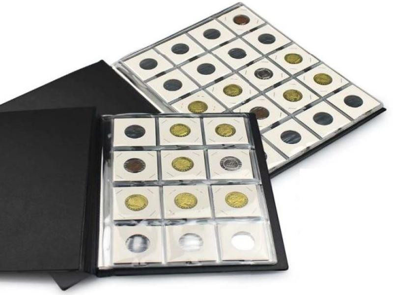60 Zsebes Album Érmekeretekhez, 52x52 mm, Fekete