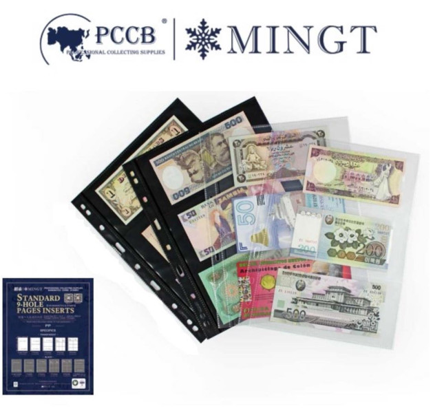 Bankjegytartó , 3 helyes , 10 lapos csomag , Berakólap bankjegyhez , átlátszó , bankjegy tartó lap , Ár / csomag