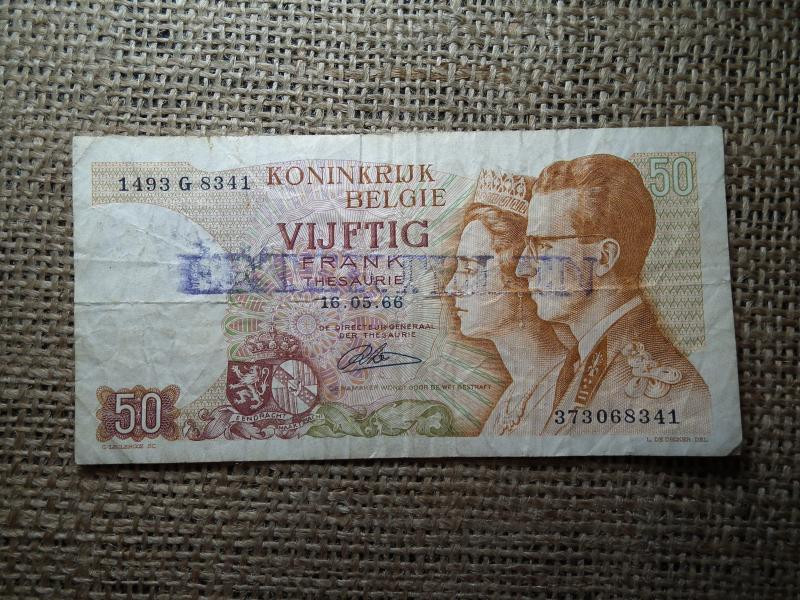 Belgium 50 frank, 1966, felülbélyegzett