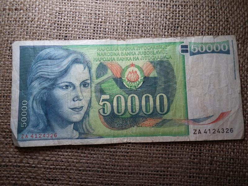 Jugoszlávia 50000 dinár bankjegy, 1988, cserejegyzet
