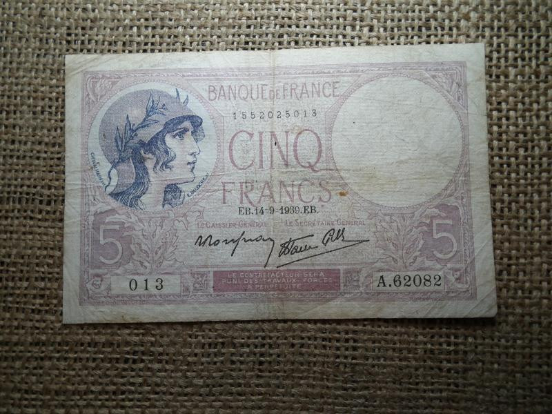 Franciaország 5 francs bankjegy, 1939