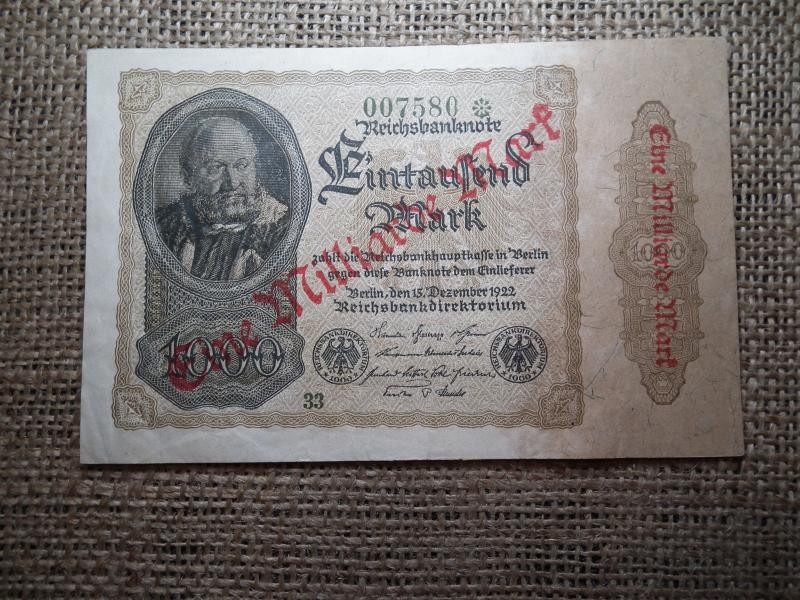 Birodalmi 1000 márka, 1922, 1 milliárd 1923 felülnyomás