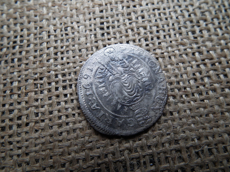 I. Lipót , ezüst 15 krajcár 1691 KB , XV 
