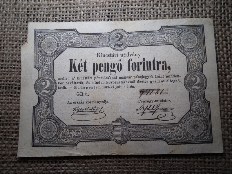Kossuth bankó , 2 forint 1849 