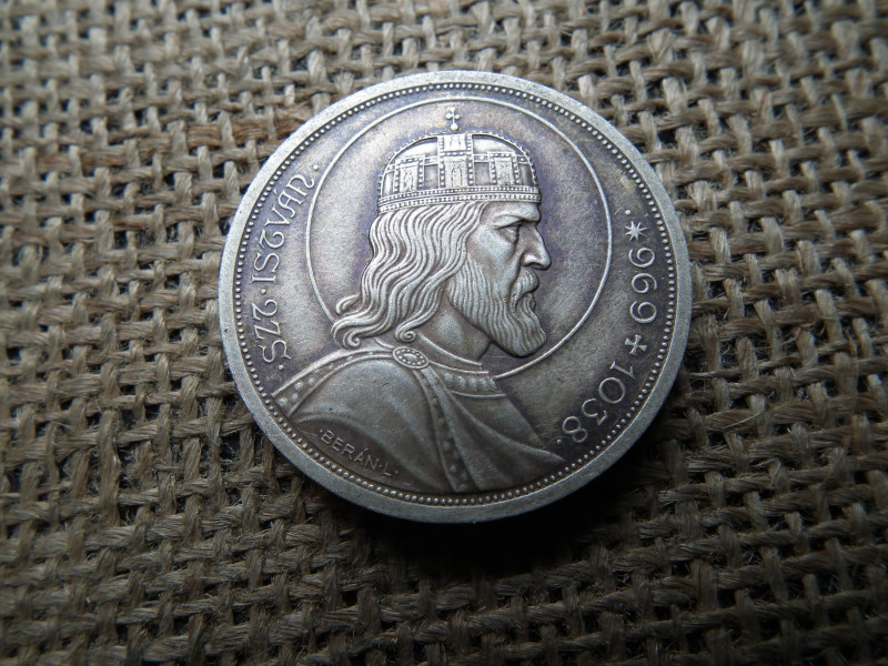 Ezüst , Szent István 5 pengő 1938 , extra , tisztítatlan állapot ! 