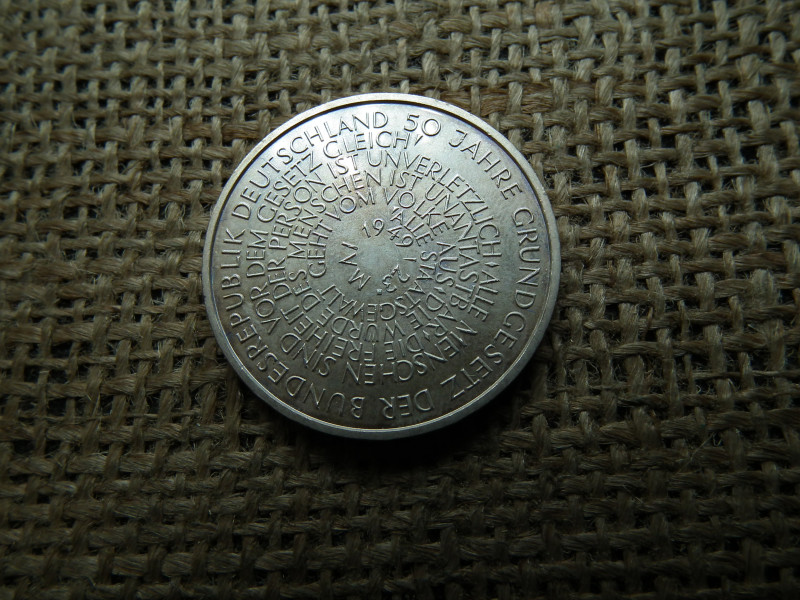 Németország , ezüst 10 márka 1999 D , Deutsche Mark Anniversary of Constitution