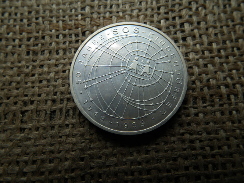 Németország , ezüst 10 márka 1999 J , Deutsche Mark 50 Years SOS Kinderdörfer