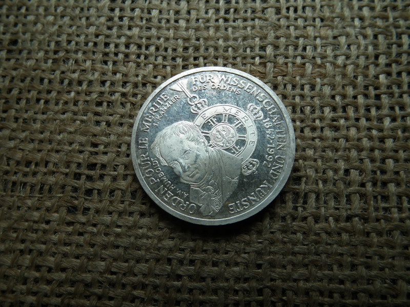 Németország , ezüst 10 márka 1992 D , Deutsche Mark Order "Pour le Merite"